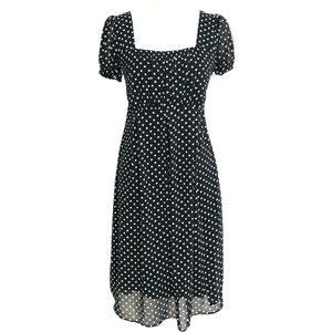 MERONA Black/White Polka Dot Short-Sleeve Empire Waist Knee-Length Dress Size XS